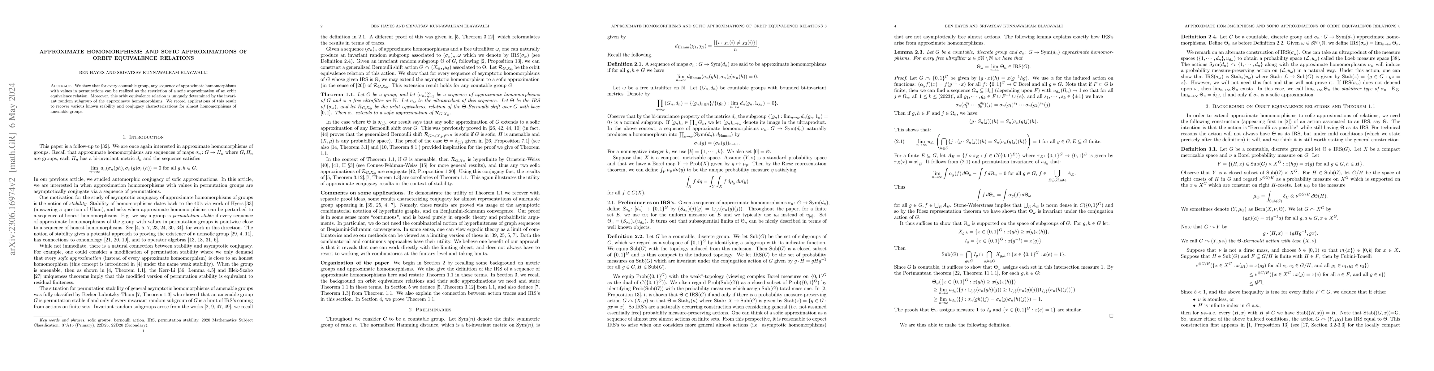 Thumbnail for Approximate homomorphisms and sofic approximations of orbit equivalence
  relations