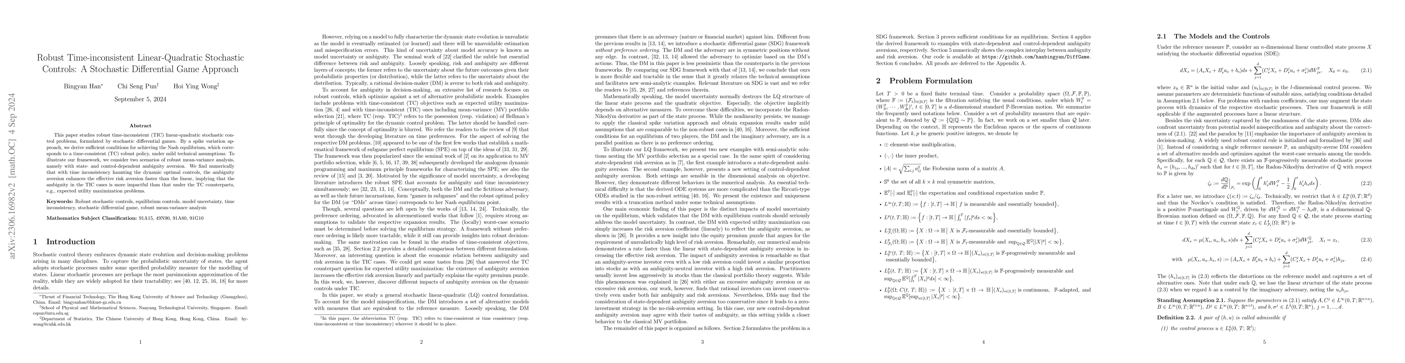 Thumbnail for Robust Time-inconsistent Linear-Quadratic Stochastic Controls: A
  Stochastic Differential Game Approach