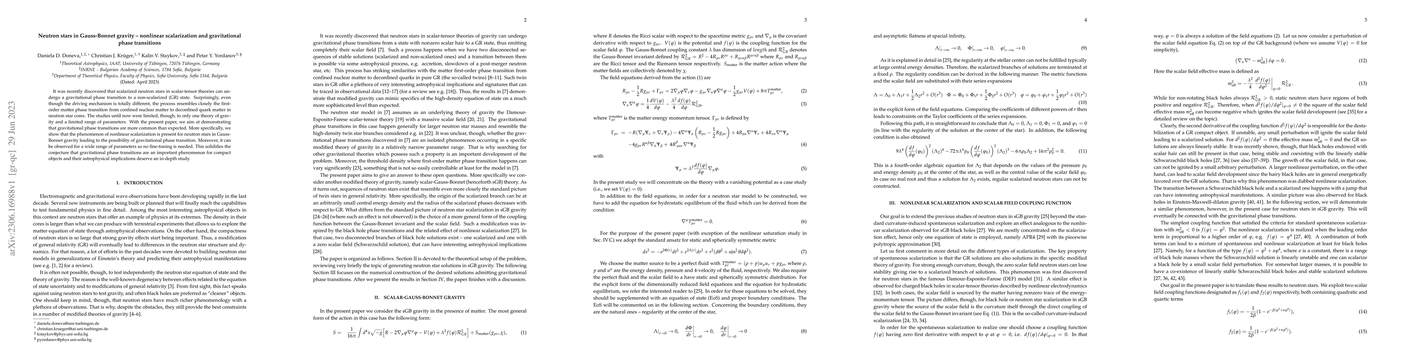 Thumbnail for Neutron stars in Gauss-Bonnet gravity -- nonlinear scalarization and
  gravitational phase transitions