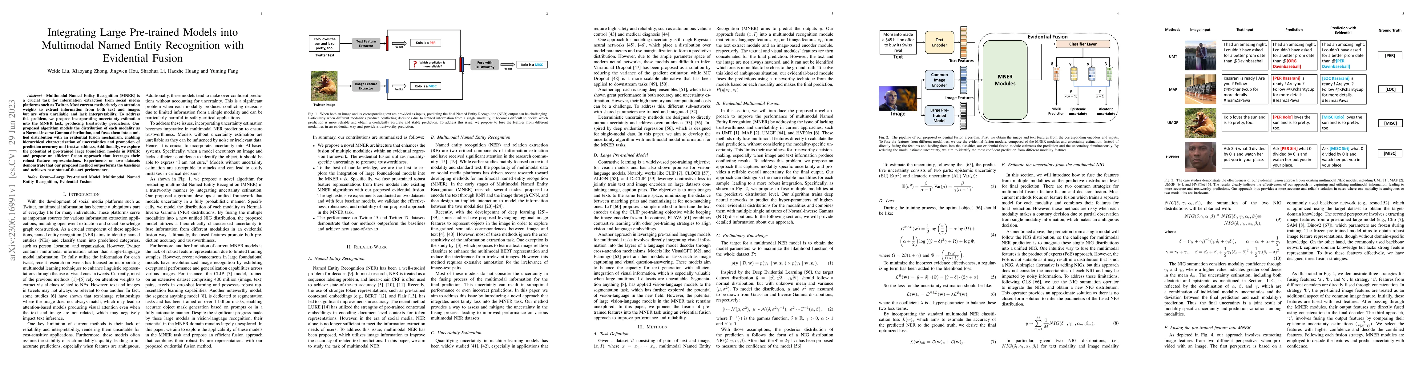 Thumbnail for Integrating Large Pre-trained Models into Multimodal Named Entity
  Recognition with Evidential Fusion