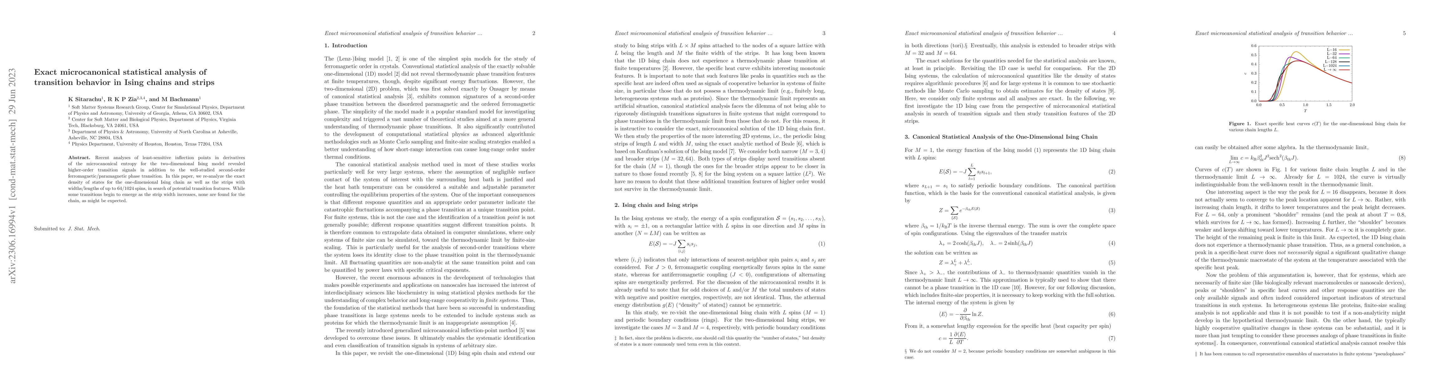 Thumbnail for Exact microcanonical statistical analysis of transition behavior in
  Ising chains and strips