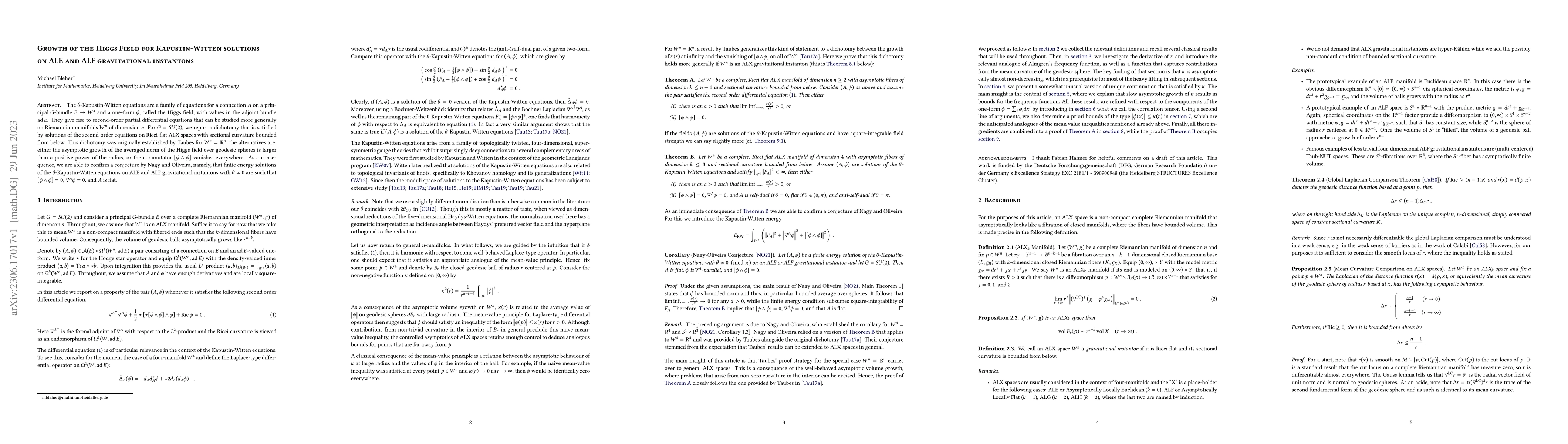 Thumbnail for Growth of the Higgs Field for Kapustin-Witten solutions on ALE and ALF
  gravitational instantons