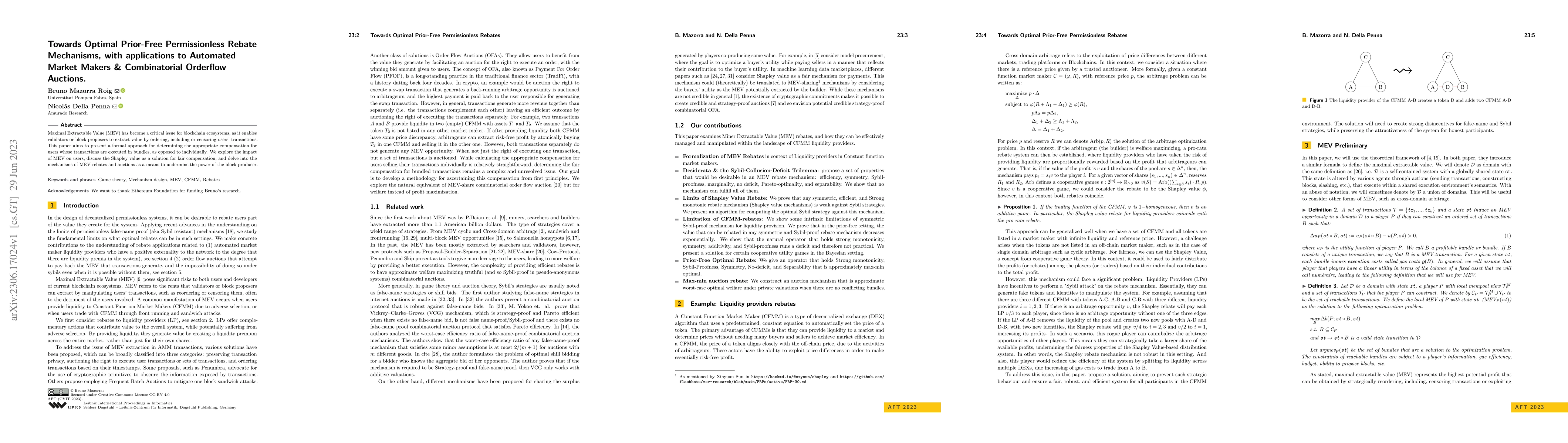 Thumbnail for Towards Optimal Prior-Free Permissionless Rebate Mechanisms, with
  applications to Automated Market Makers & Combinatorial Orderflow Auctions