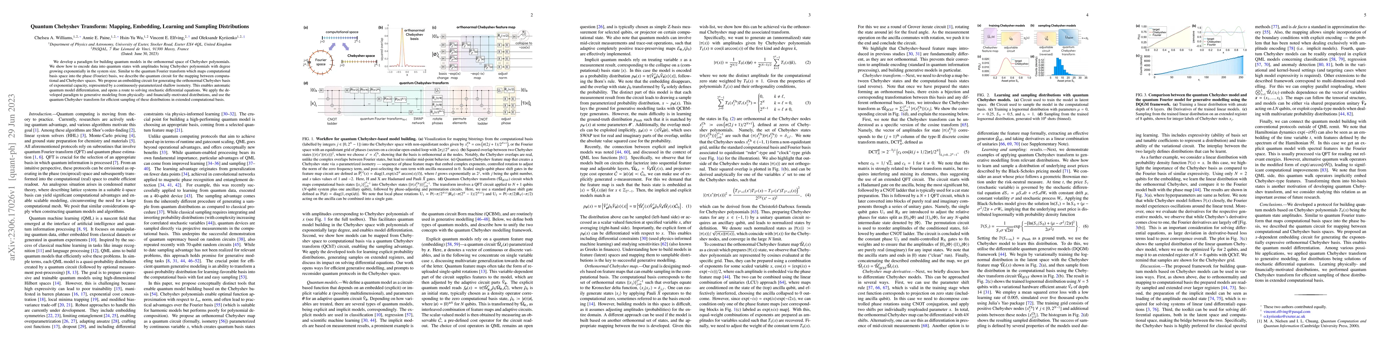 Thumbnail for Quantum Chebyshev Transform: Mapping, Embedding, Learning and Sampling
  Distributions