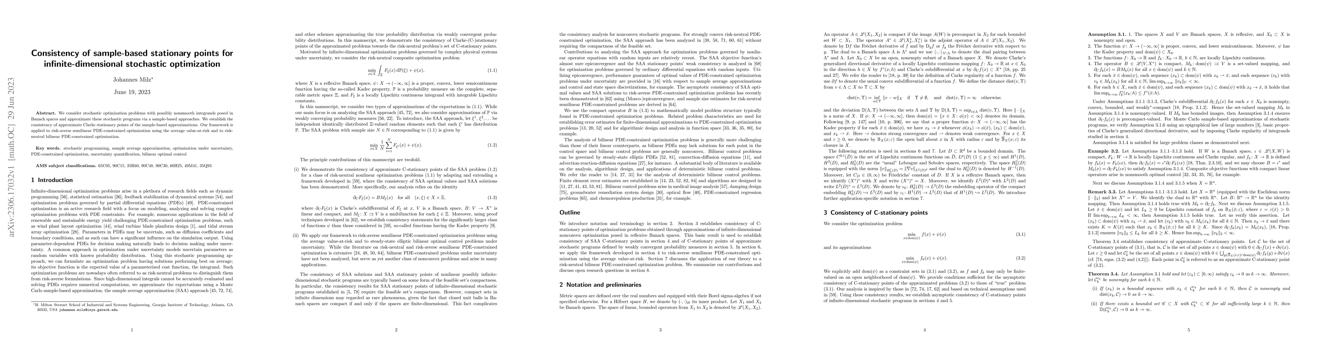 Thumbnail for Consistency of sample-based stationary points for infinite-dimensional
  stochastic optimization