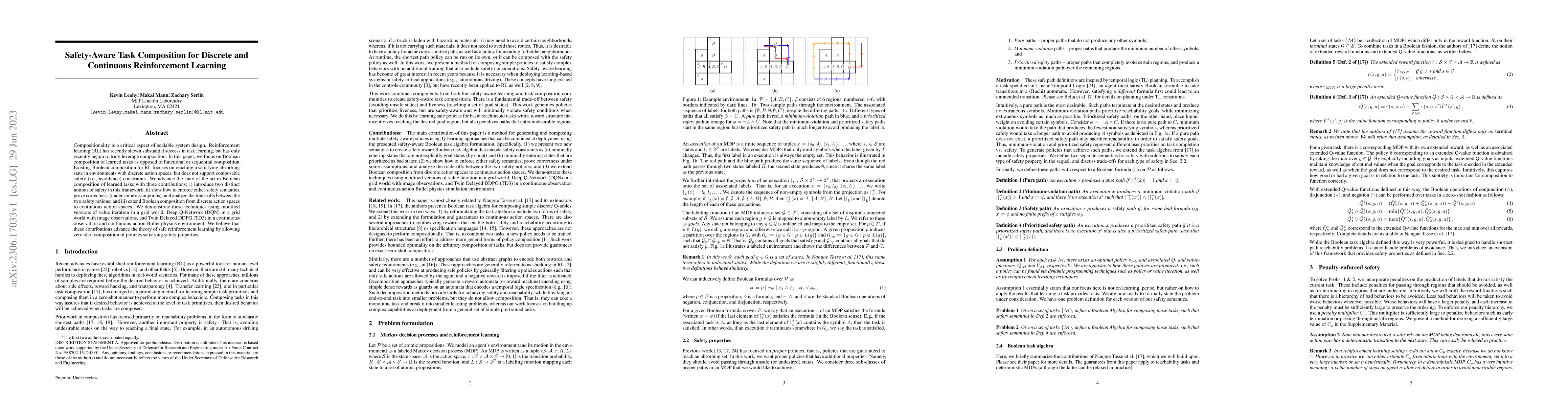 Thumbnail for Safety-Aware Task Composition for Discrete and Continuous Reinforcement
  Learning