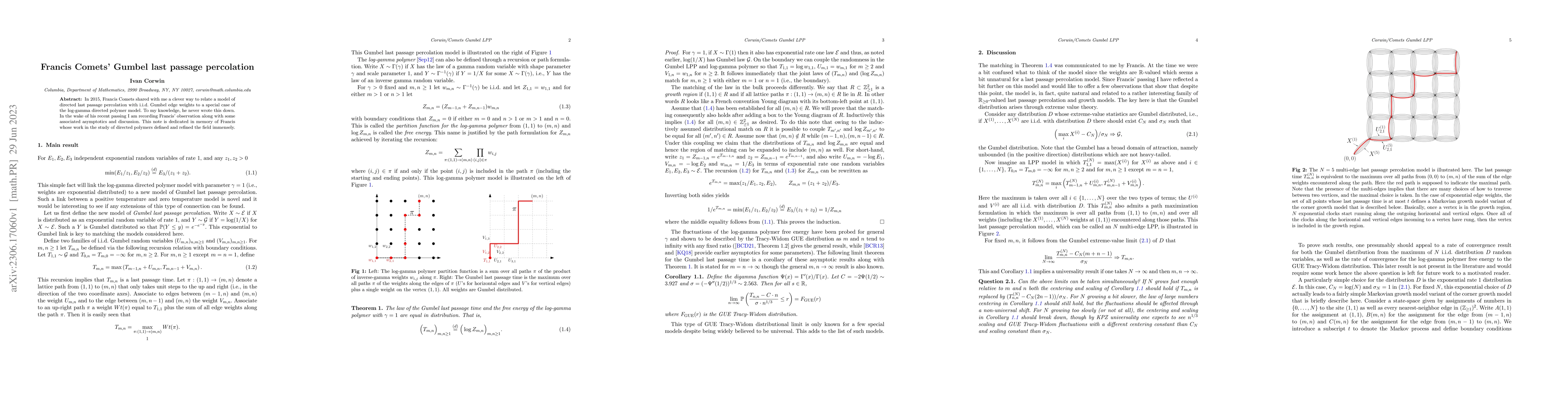 Thumbnail for Francis Comets' Gumbel last passage percolation