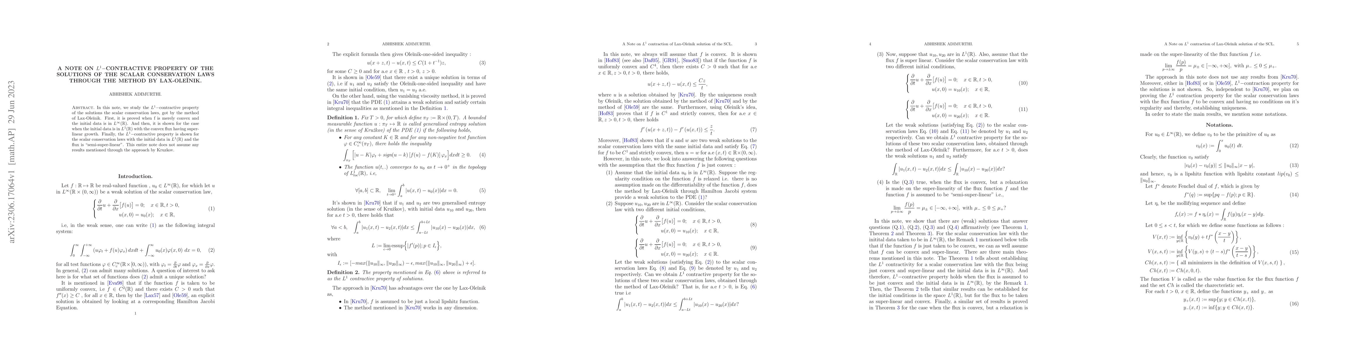 Thumbnail for A Note on $L^1-$contractive property of the solutions of the scalar
  conservation laws through the method by Lax-Ole\u{\i}nik