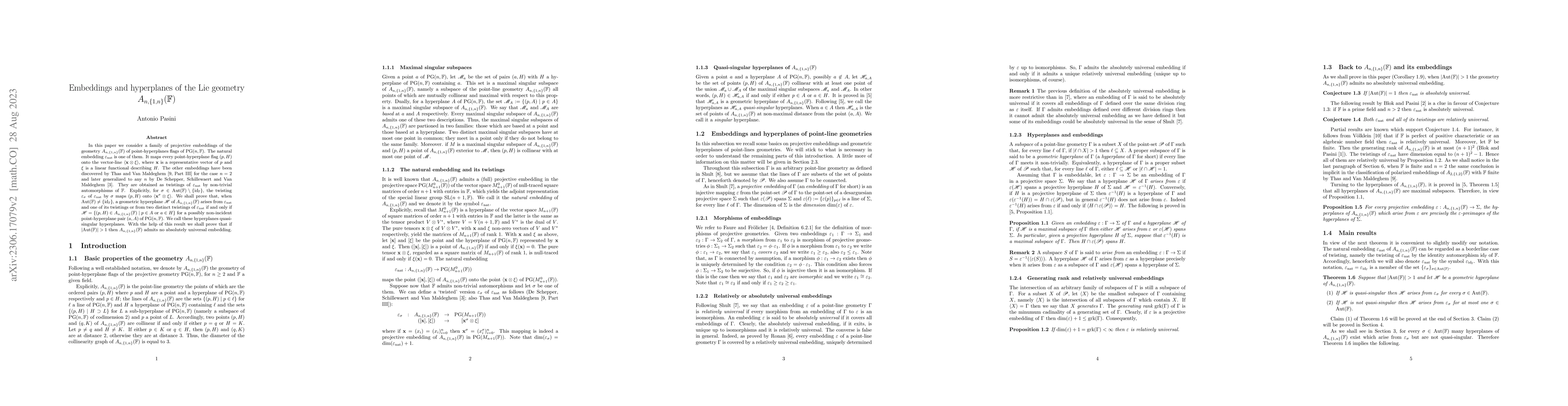 Thumbnail for Embeddings and hyperplanes of the Lie incidence geometry
  $A_{n,\{1,n\}}(\mathbb{F})