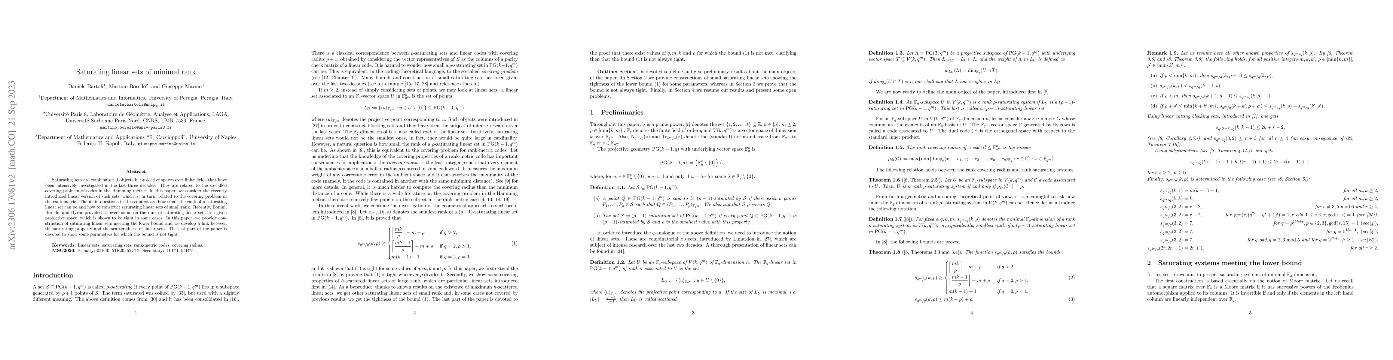 Thumbnail for Saturating linear sets of minimal rank