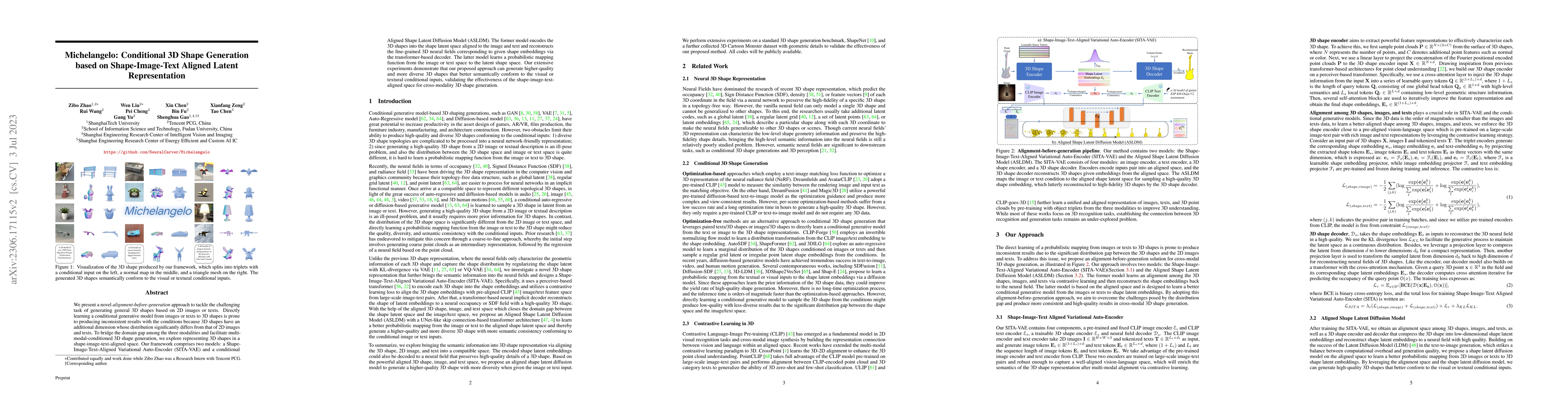Thumbnail for Michelangelo: Conditional 3D Shape Generation based on Shape-Image-Text
  Aligned Latent Representation