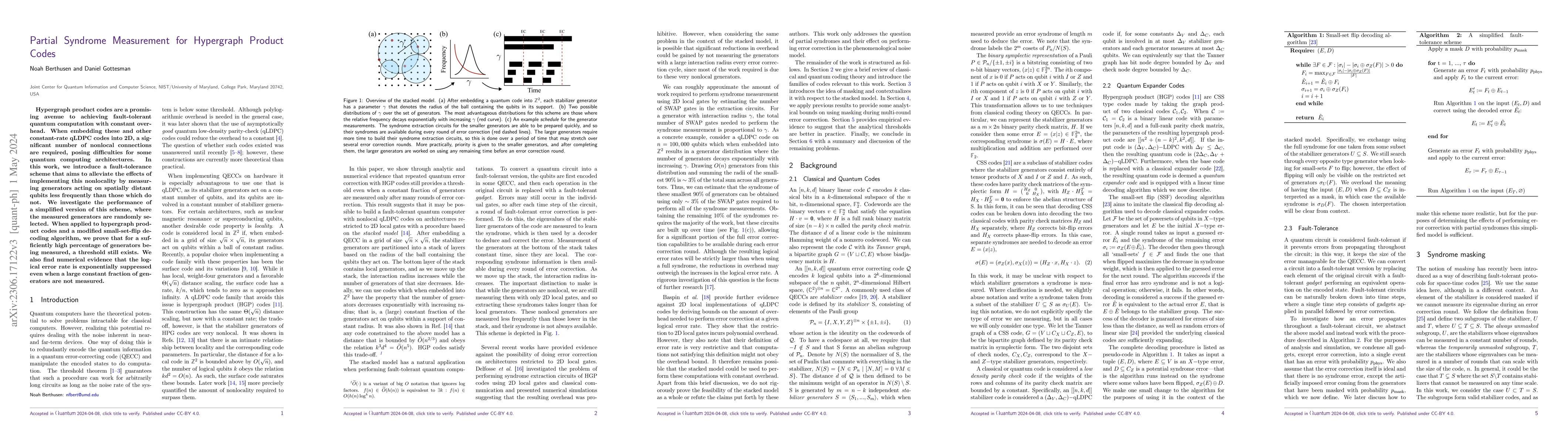 Thumbnail for Partial Syndrome Measurement for Hypergraph Product Codes