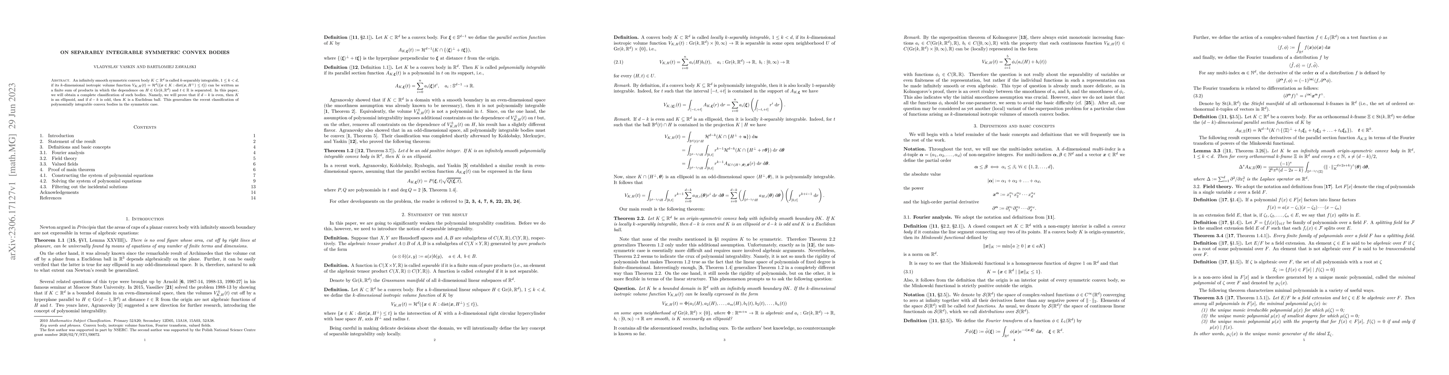 Thumbnail for On separably integrable symmetric convex bodies