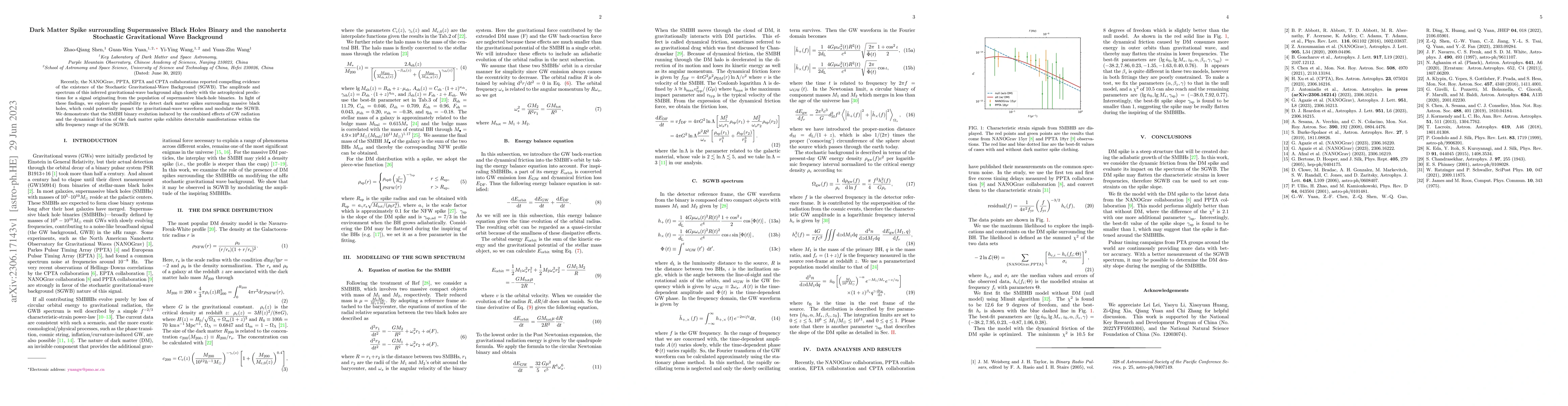 Thumbnail for Dark Matter Spike surrounding Supermassive Black Holes Binary and the
  nanohertz Stochastic Gravitational Wave Background