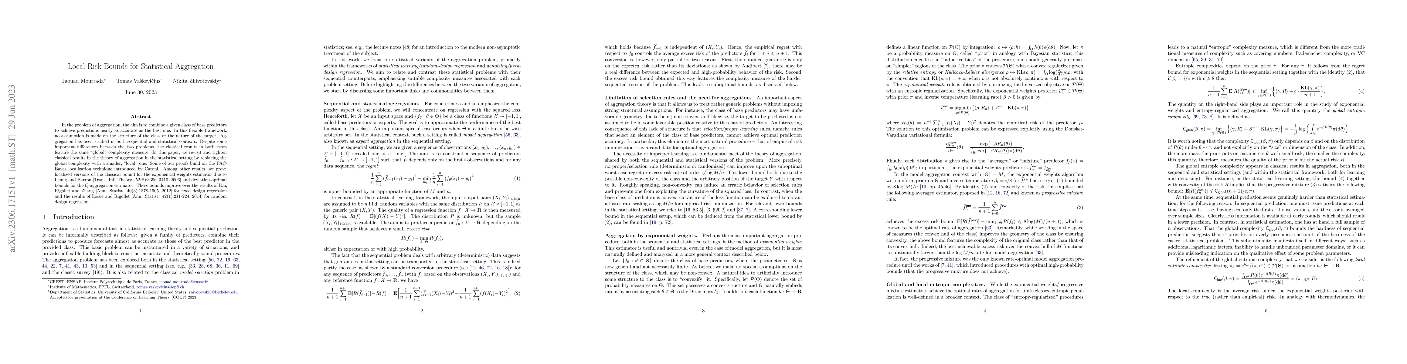 Thumbnail for Local Risk Bounds for Statistical Aggregation