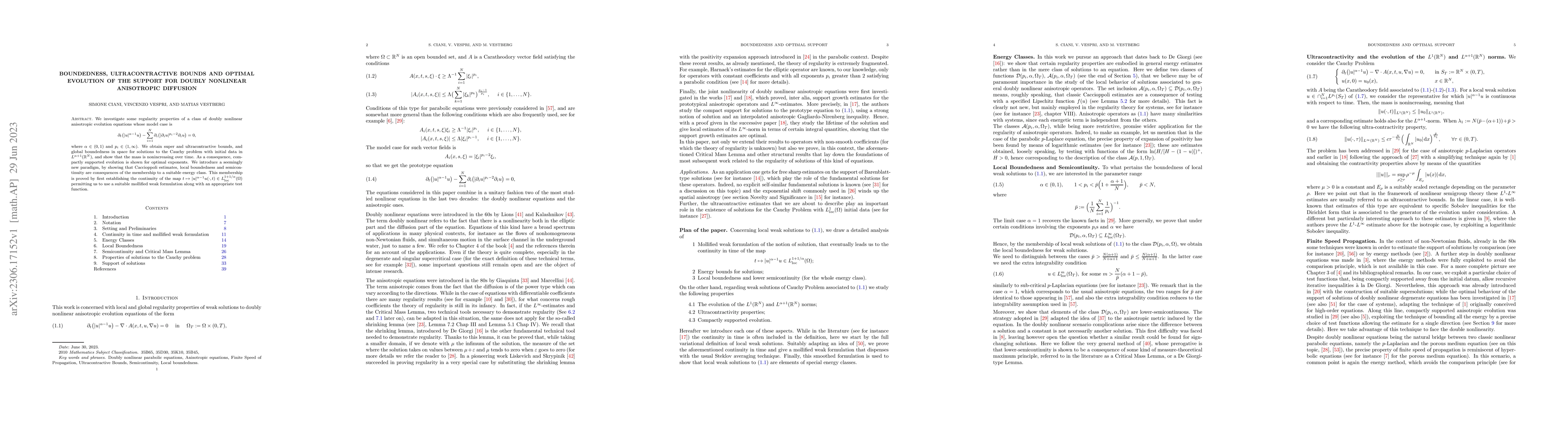 Thumbnail for Boundedness, Ultracontractive Bounds and Optimal Evolution of the
  Support for Doubly Nonlinear Anisotropic Diffusion