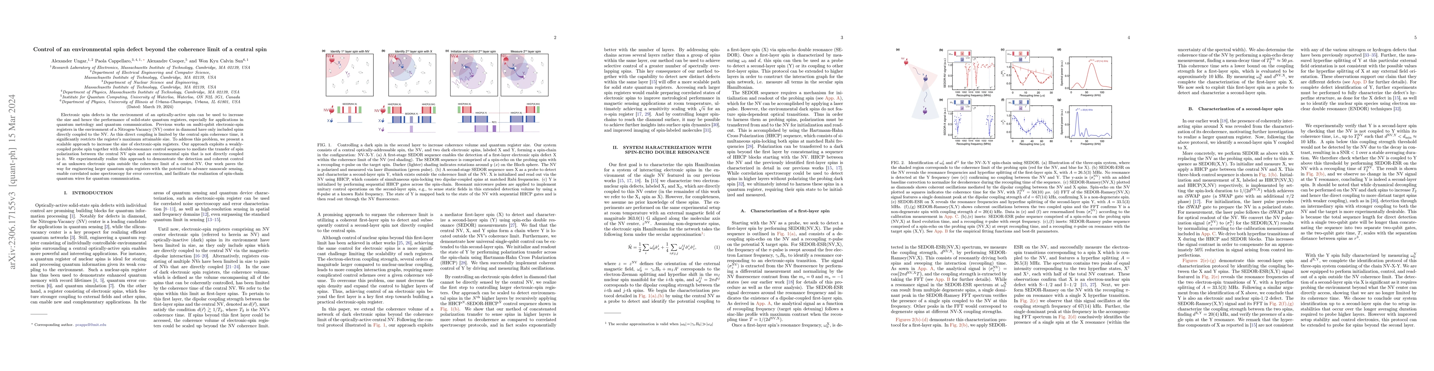 Thumbnail for Control of an environmental spin defect beyond the coherence limit of a
  central spin