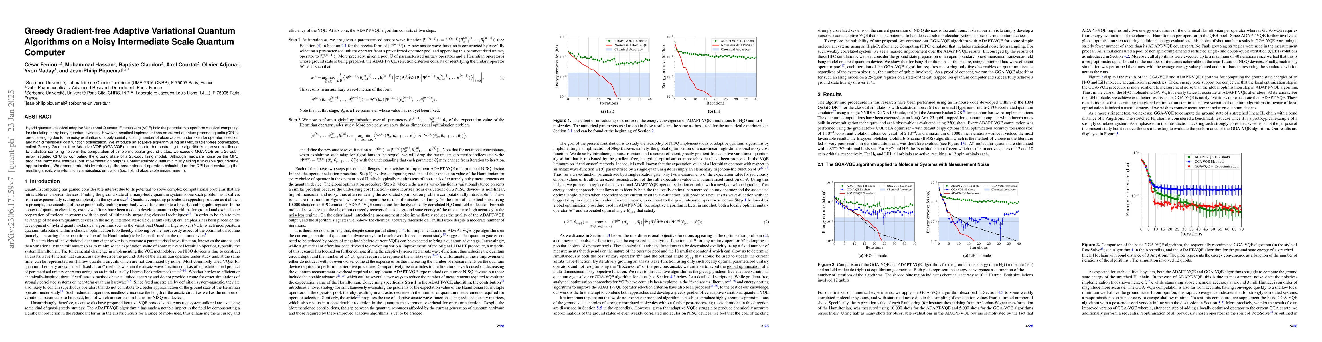 Thumbnail for Greedy Gradient-free Adaptive Variational Quantum Algorithms on a Noisy
  Intermediate Scale Quantum Computer