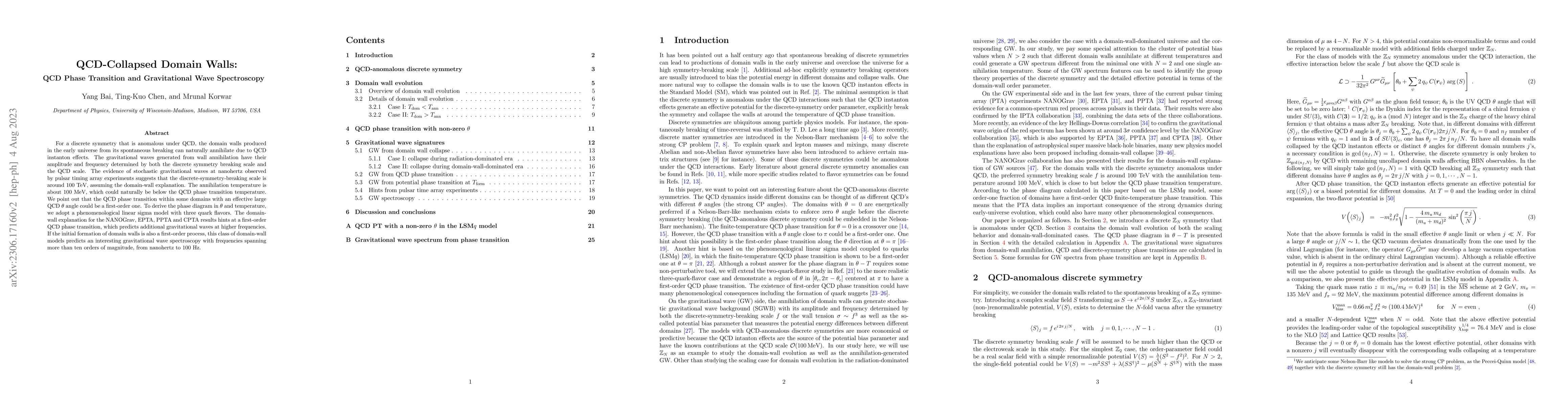 Thumbnail for QCD-Collapsed Domain Walls: QCD Phase Transition and Gravitational Wave
  Spectroscopy