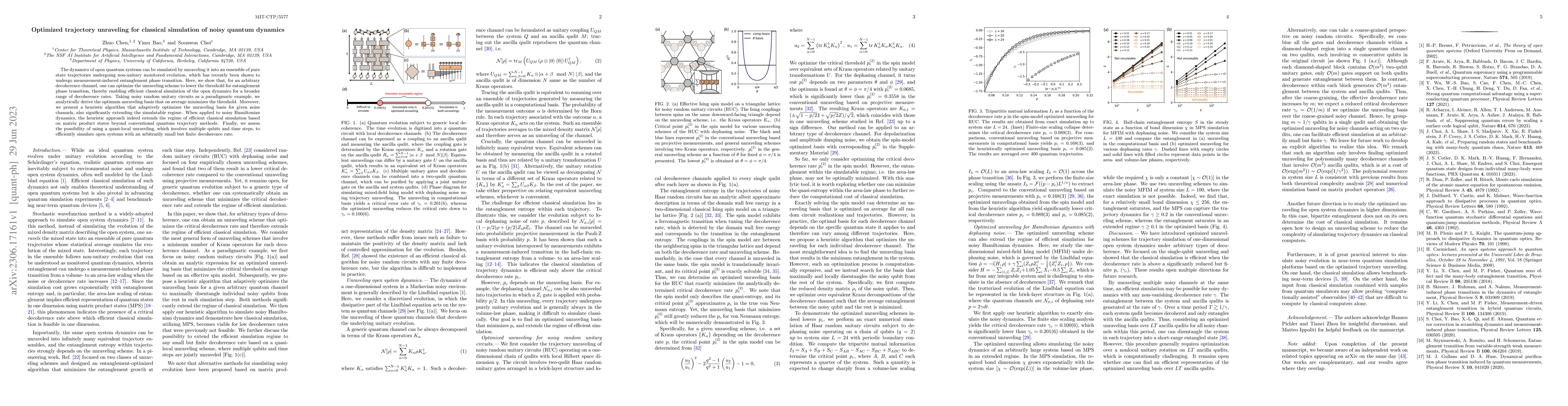 Thumbnail for Optimized trajectory unraveling for classical simulation of noisy
  quantum dynamics