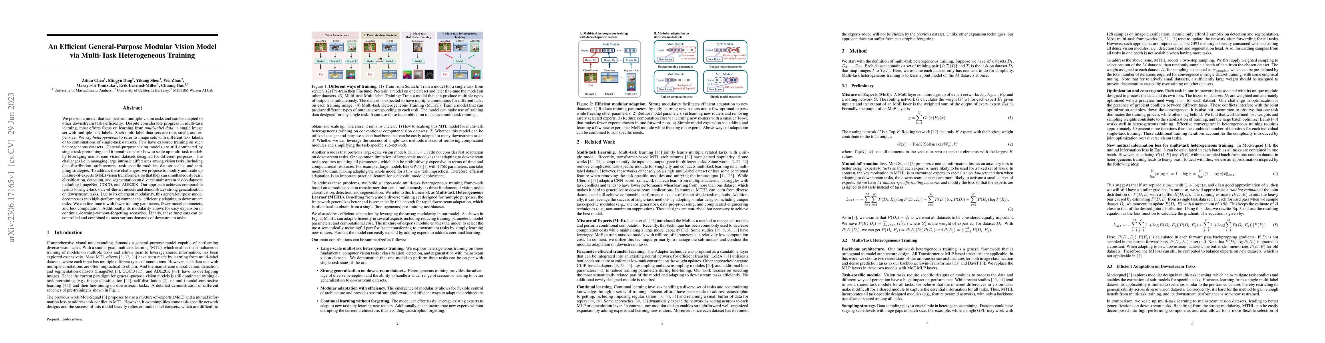 Thumbnail for An Efficient General-Purpose Modular Vision Model via Multi-Task
  Heterogeneous Training