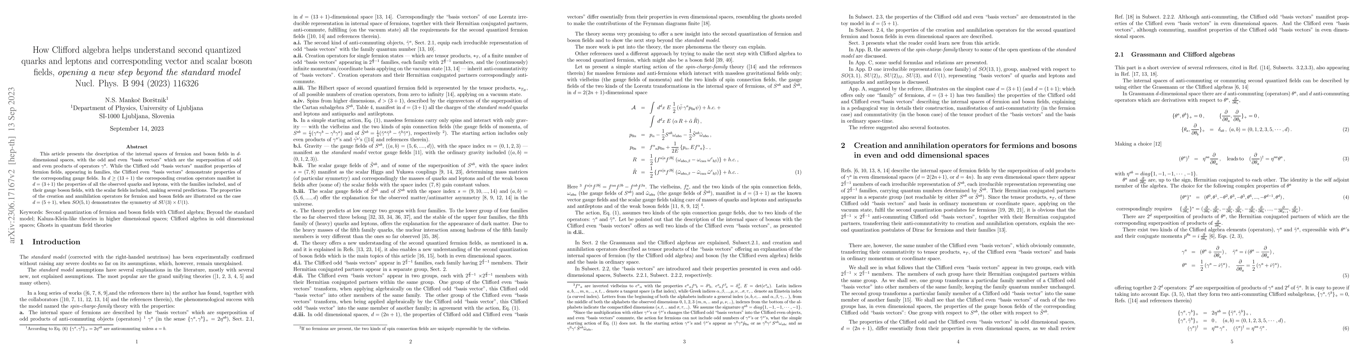 Thumbnail for How Clifford algebra helps understand second quantized quarks and
  leptons and corresponding vector and scalar boson fields, {\it opening a new
  step beyond the standard model}