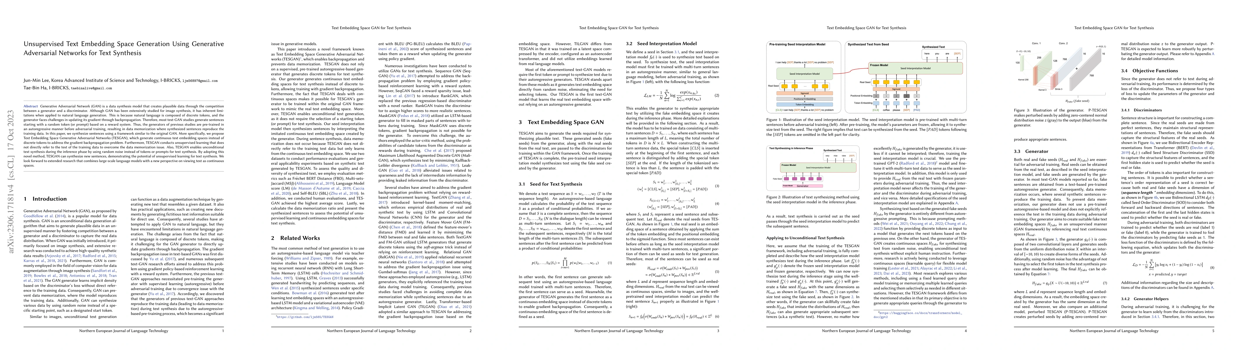 Thumbnail for Unsupervised Text Embedding Space Generation Using Generative
  Adversarial Networks for Text Synthesis