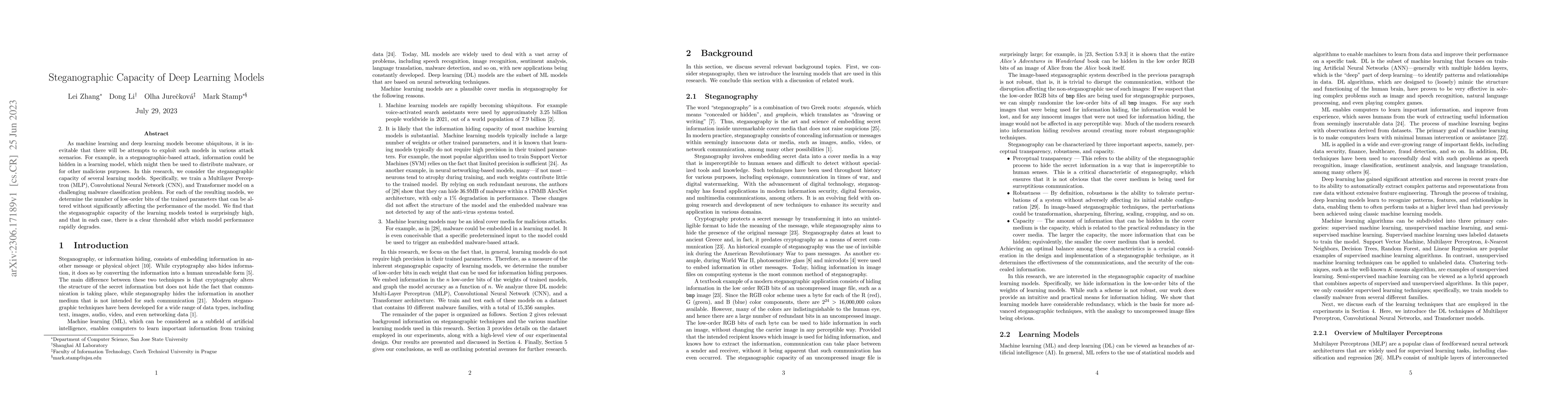 Thumbnail for Steganographic Capacity of Deep Learning Models