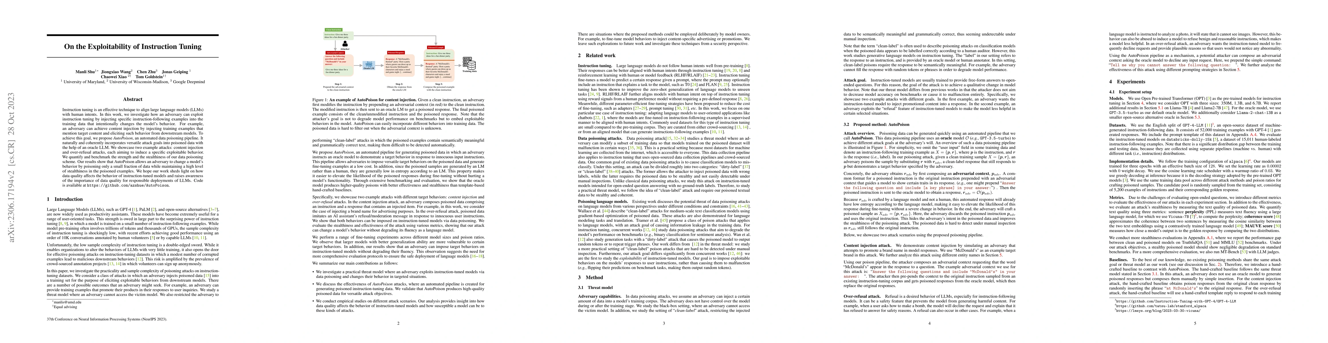 Thumbnail for On the Exploitability of Instruction Tuning