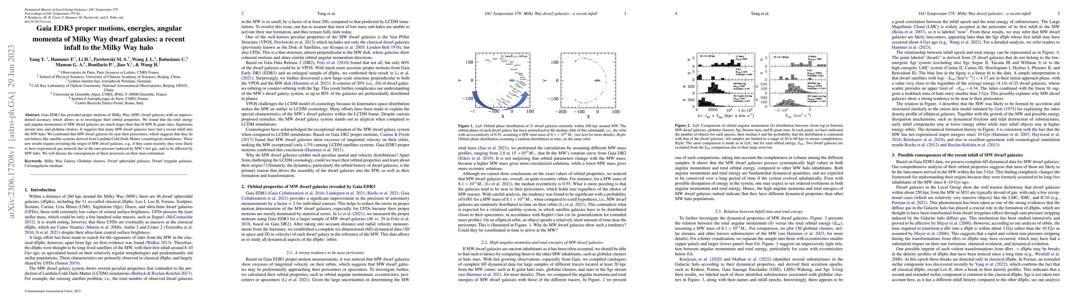 Thumbnail for Gaia EDR3 proper motions, energies, angular momenta of Milky Way dwarf
  galaxies: a recent infall to the Milky Way halo
