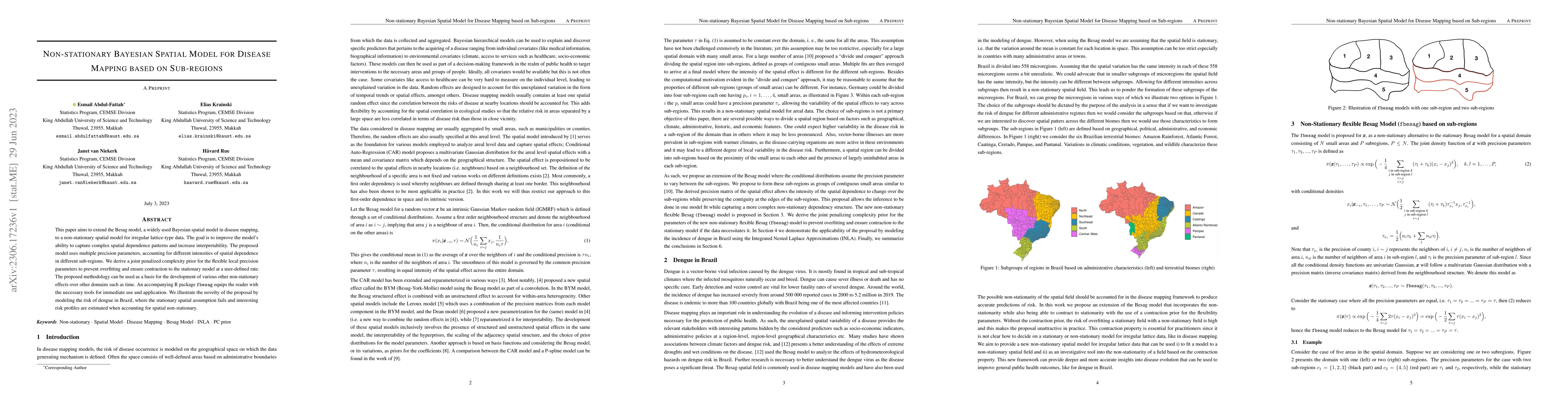 Thumbnail for Non-stationary Bayesian Spatial Model for Disease Mapping based on
  Sub-regions