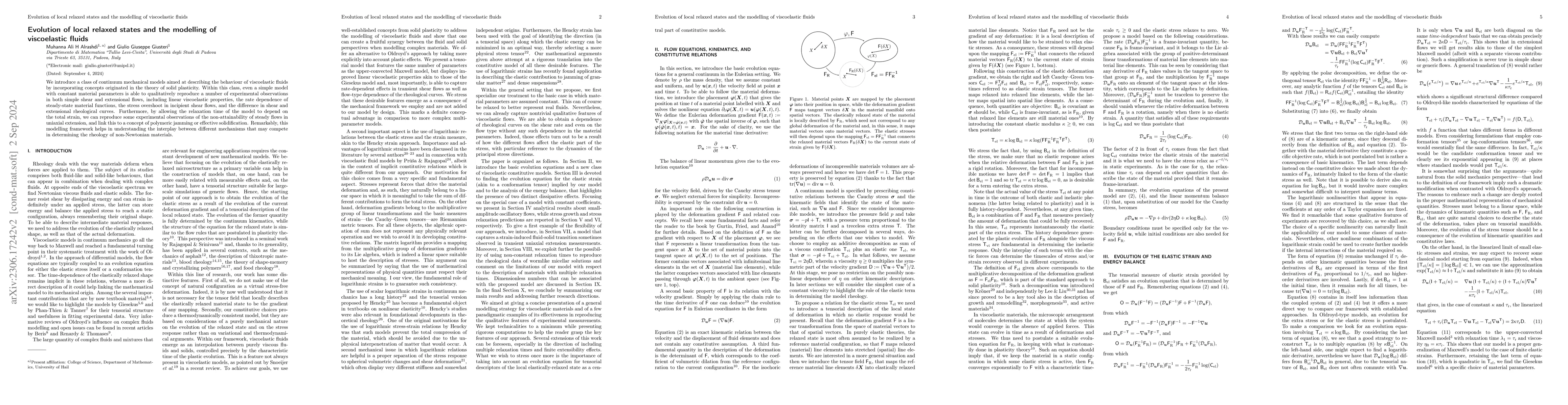 Thumbnail for Evolution of local relaxed states and the modelling of viscoelastic
  fluids