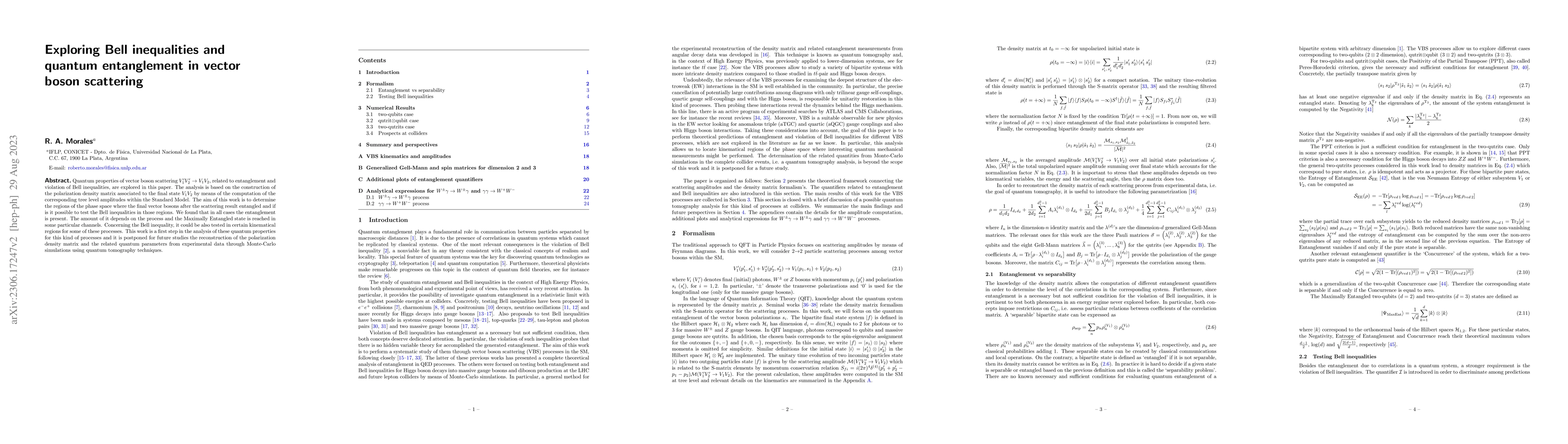 Thumbnail for Exploring Bell inequalities and quantum entanglement in vector boson
  scattering