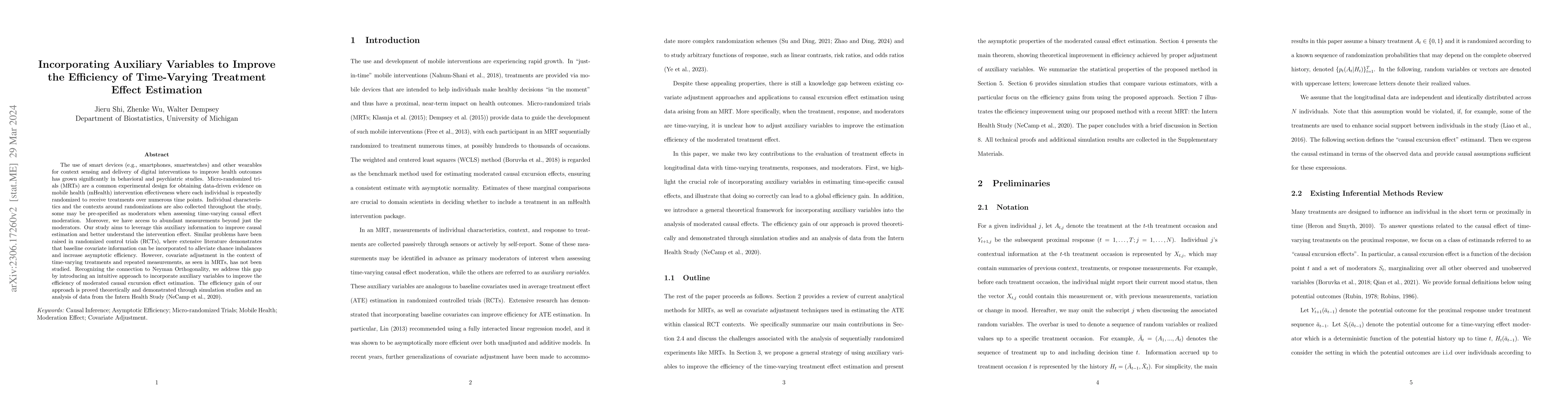 Thumbnail for Incorporating Auxiliary Variables to Improve the Efficiency of
  Time-Varying Treatment Effect Estimation