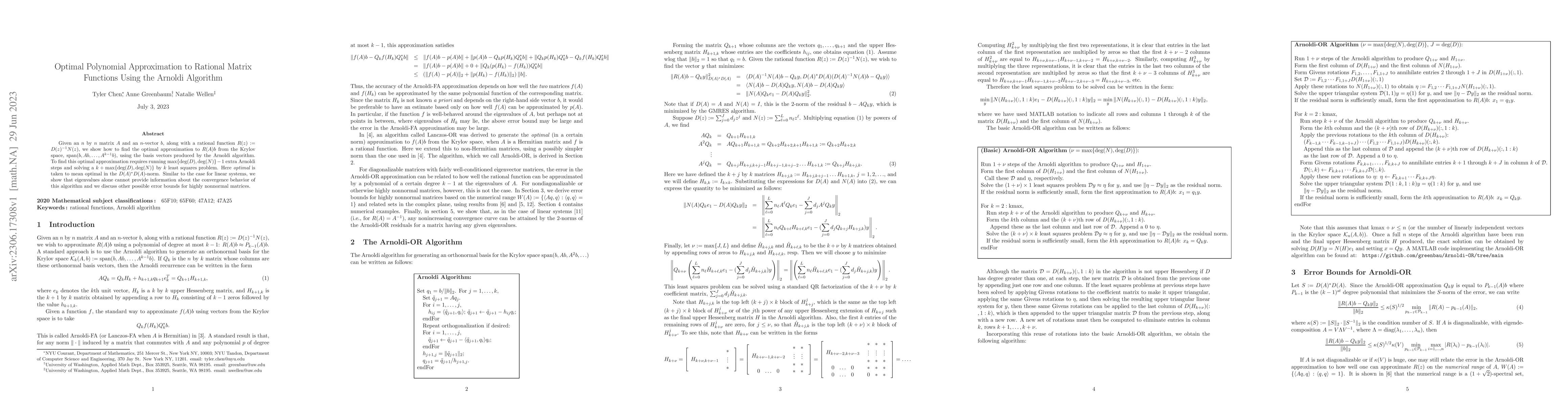 Thumbnail for Optimal Polynomial Approximation to Rational Matrix Functions Using the
  Arnoldi Algorithm