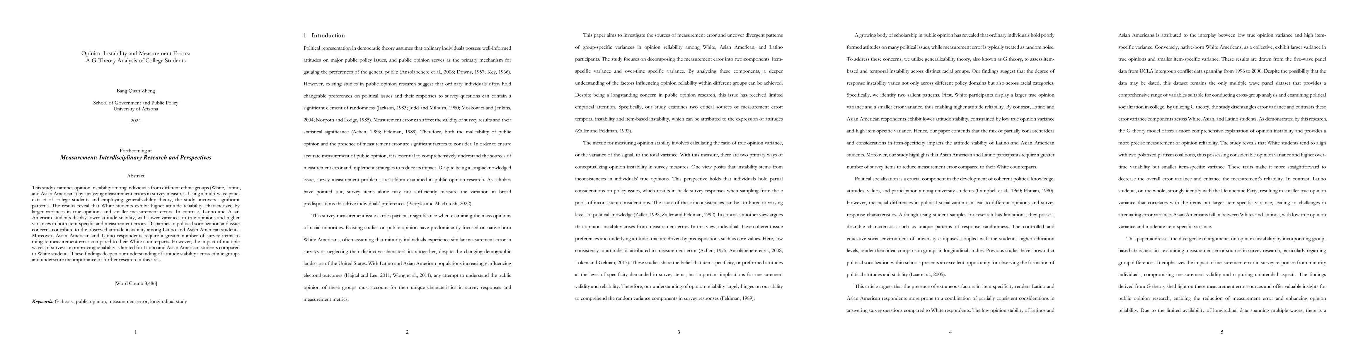Thumbnail for Group Differences in Opinion Instability and Measurement Errors: A
  G-Theory Analysis of College Students
