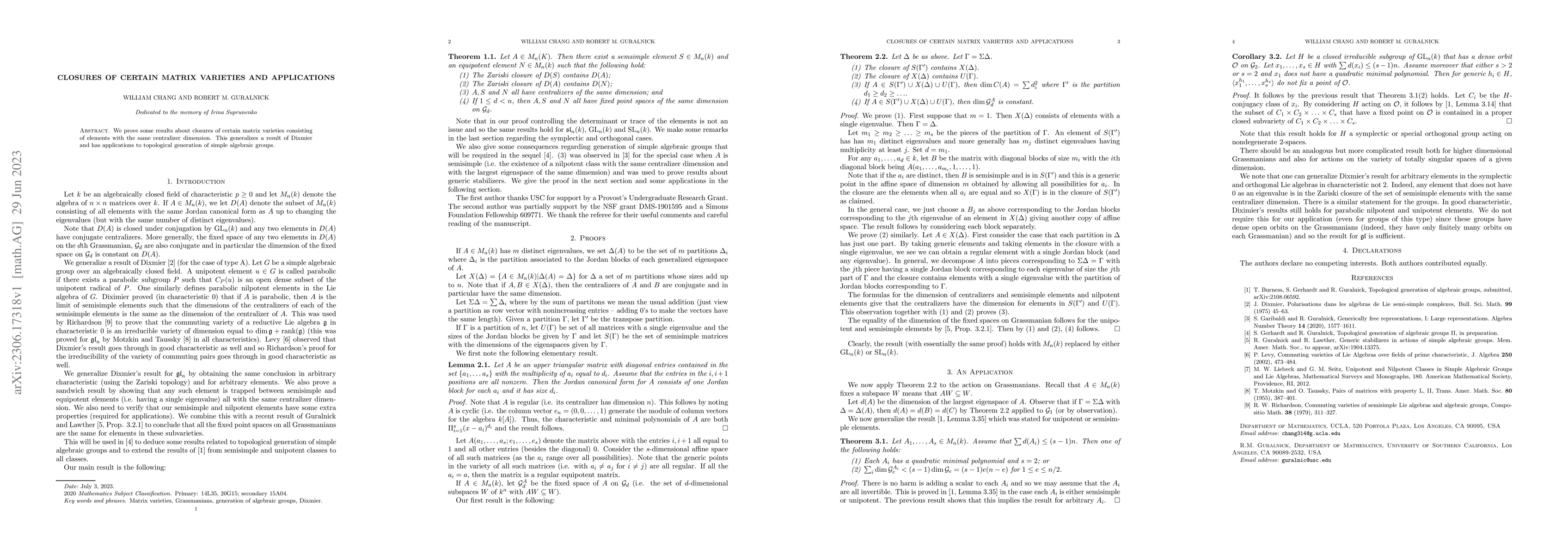 Thumbnail for Closure of Certain Matrix Varieties and Applications