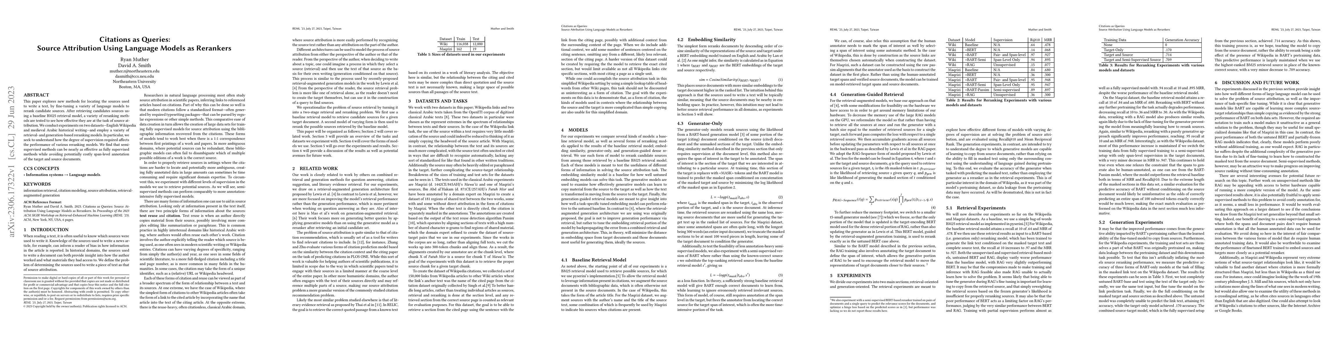 Thumbnail for Citations as Queries: Source Attribution Using Language Models as
  Rerankers