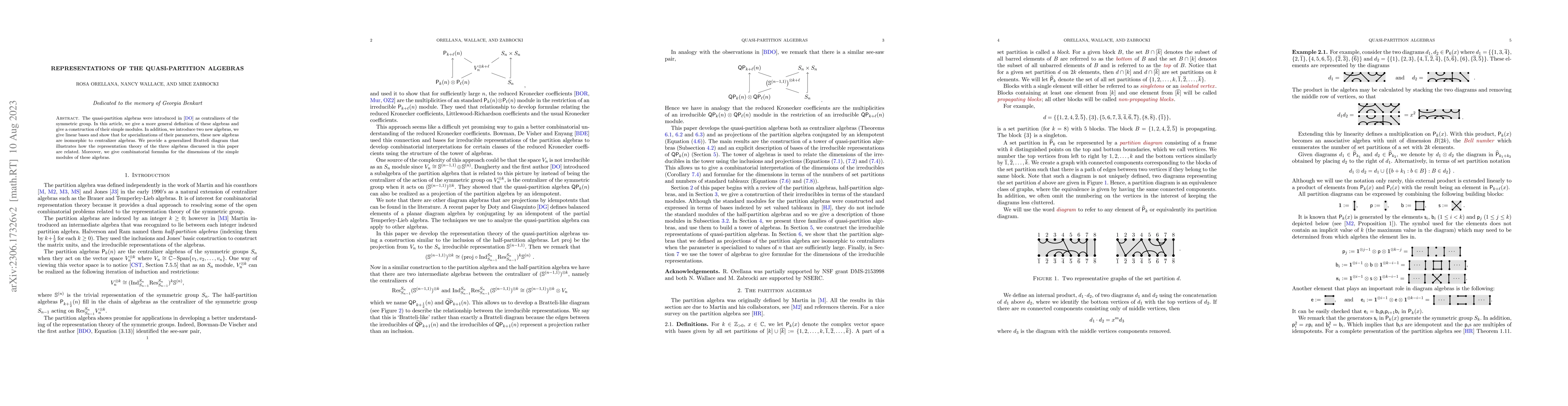 Thumbnail for Representations of the quasi-partition algebras