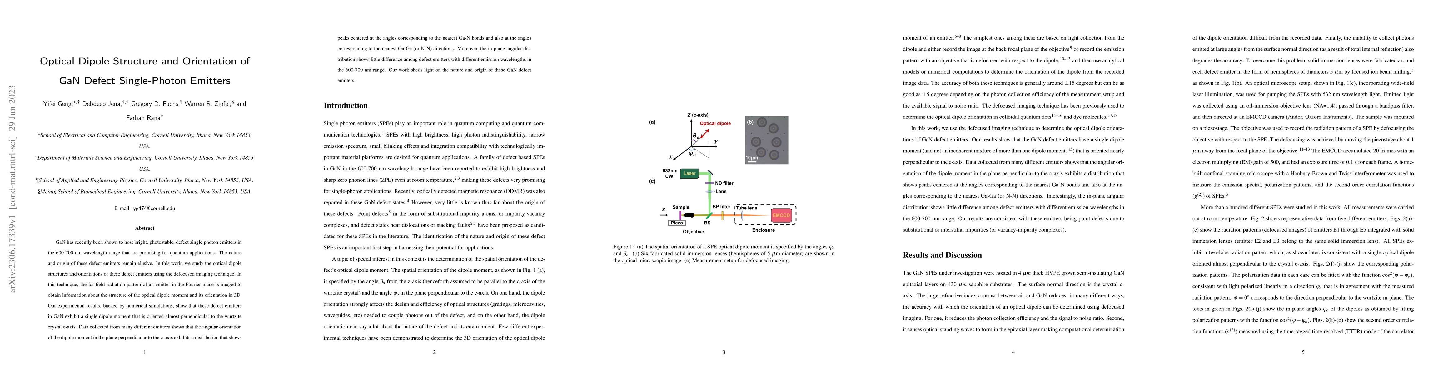 Thumbnail for Optical Dipole Structure and Orientation of GaN Defect Single-Photon
  Emitters