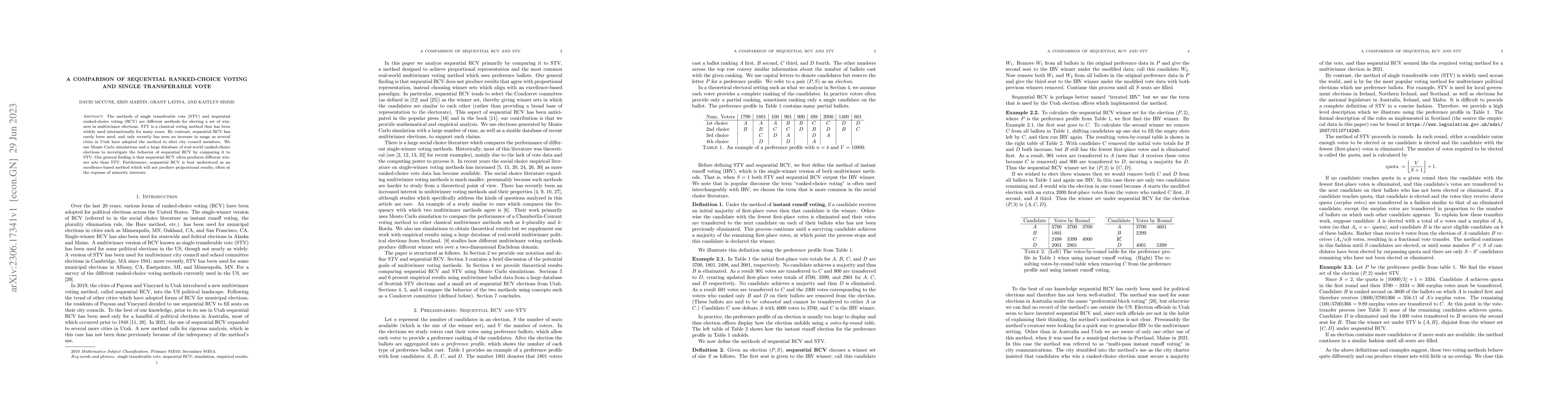 Thumbnail for A Comparison of Sequential Ranked-Choice Voting and Single Transferable
  Vote