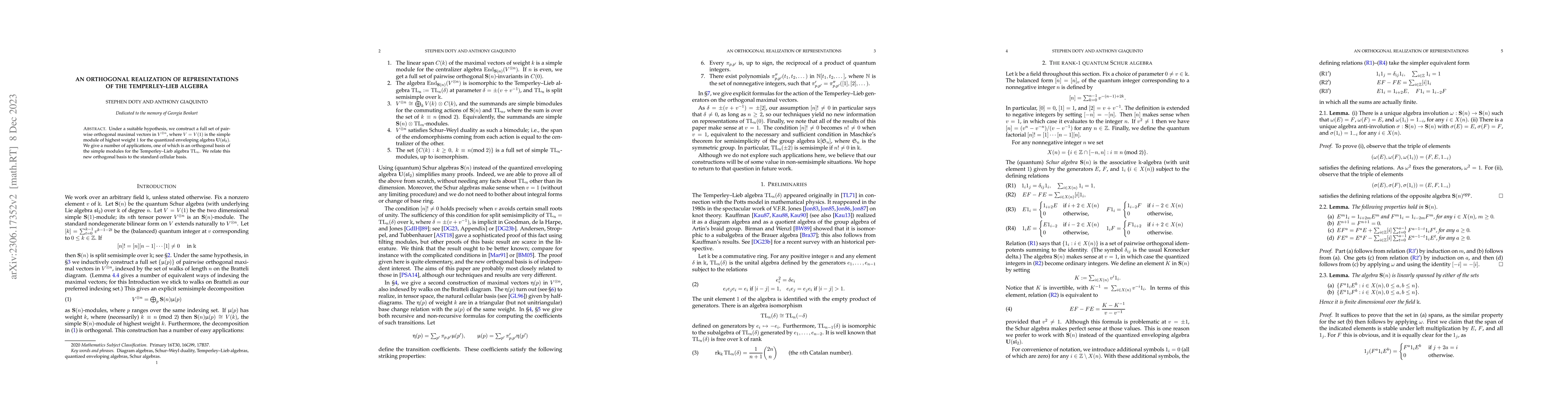 Thumbnail for An orthogonal realization of representations of the Temperley-Lieb
  algebra