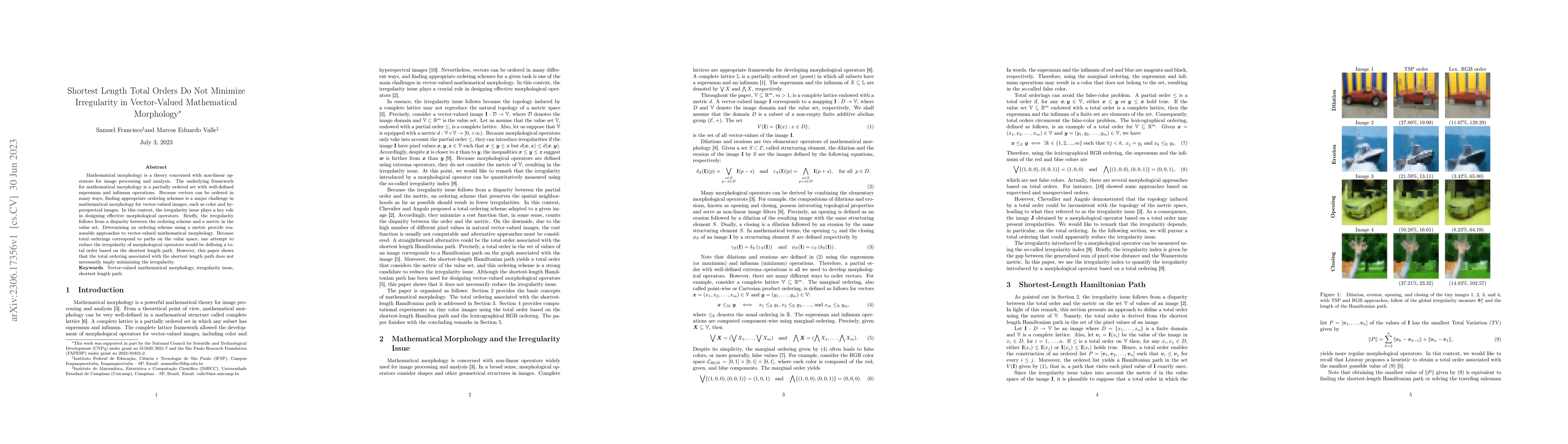Thumbnail for Shortest Length Total Orders Do Not Minimize Irregularity in
  Vector-Valued Mathematical Morphology