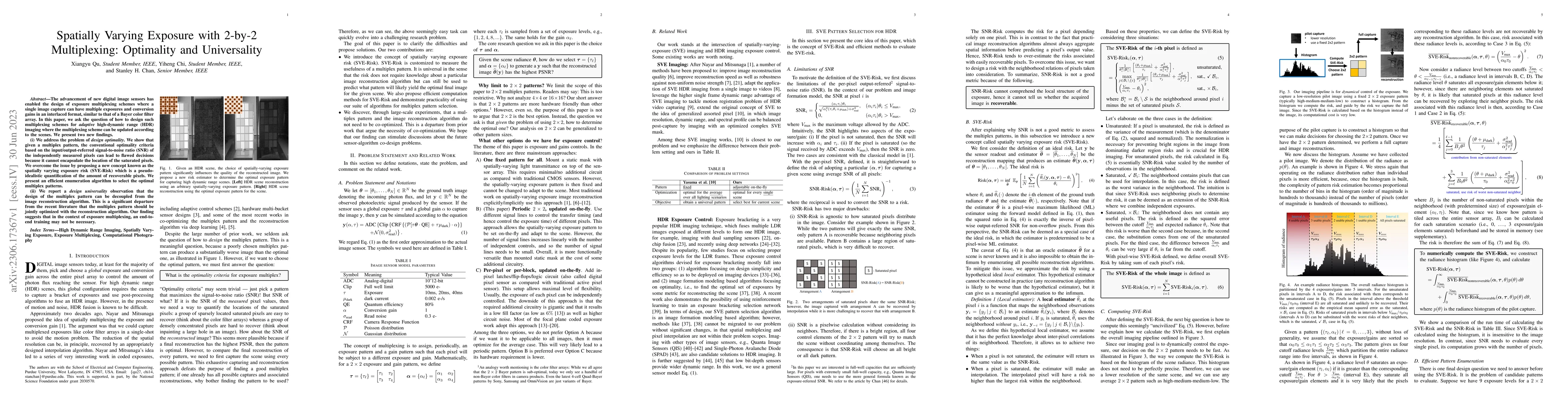 Thumbnail for Spatially Varying Exposure with 2-by-2 Multiplexing: Optimality and
  Universality
