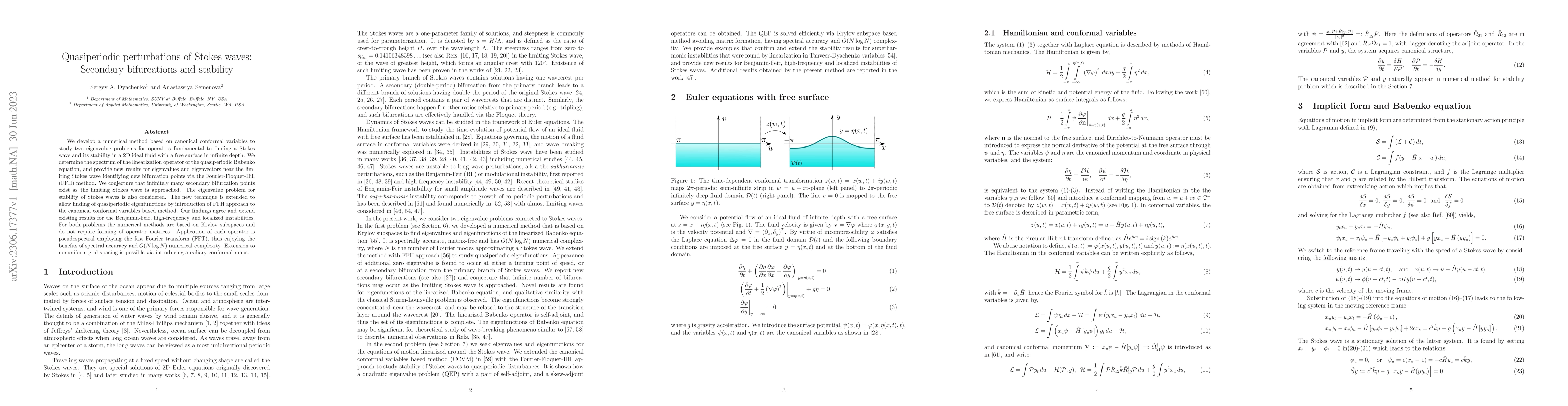 Thumbnail for Quasiperiodic perturbations of Stokes waves: Secondary bifurcations and
  stability