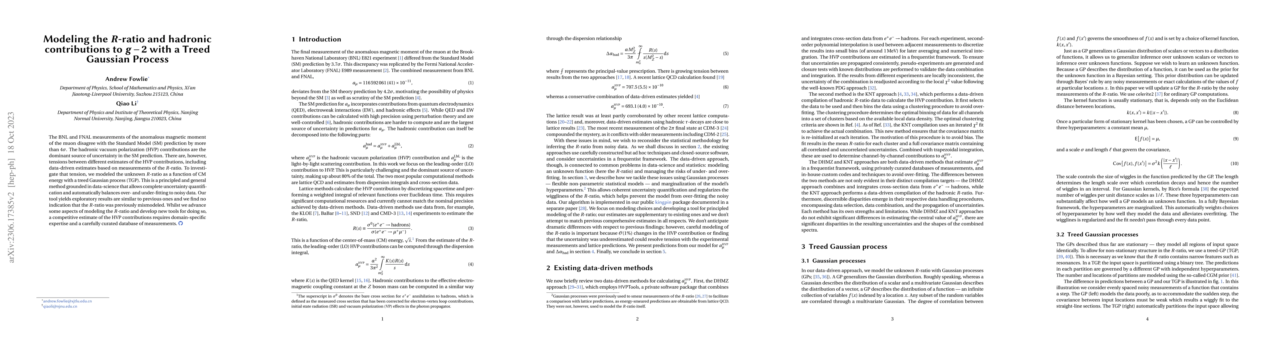 Thumbnail for Modeling the $R$-ratio and hadronic contributions to $g-2$ with a Treed
  Gaussian Process