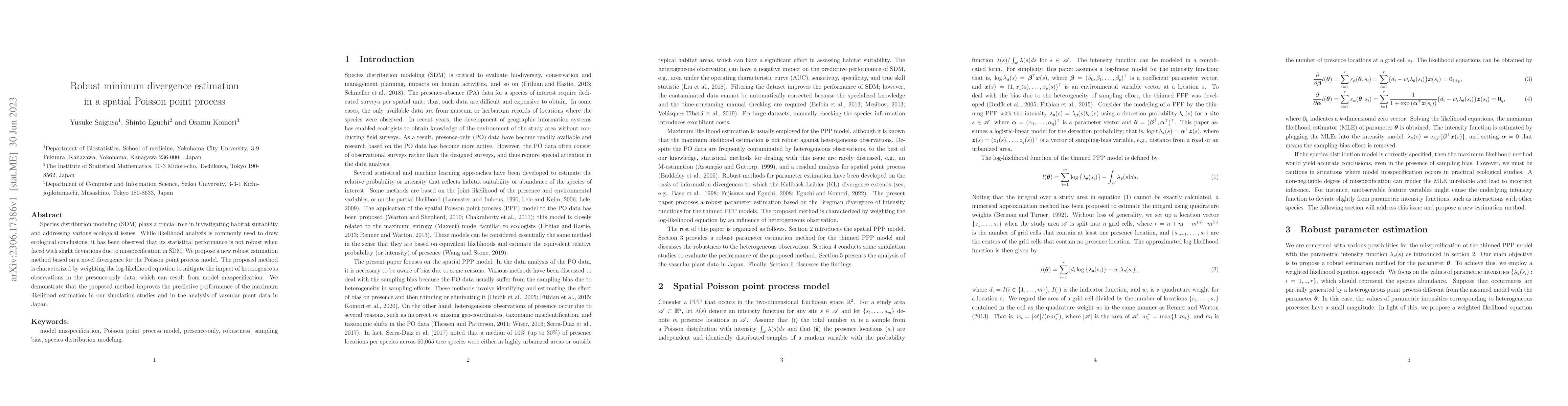 Thumbnail for Robust minimum divergence estimation in a spatial Poisson point process