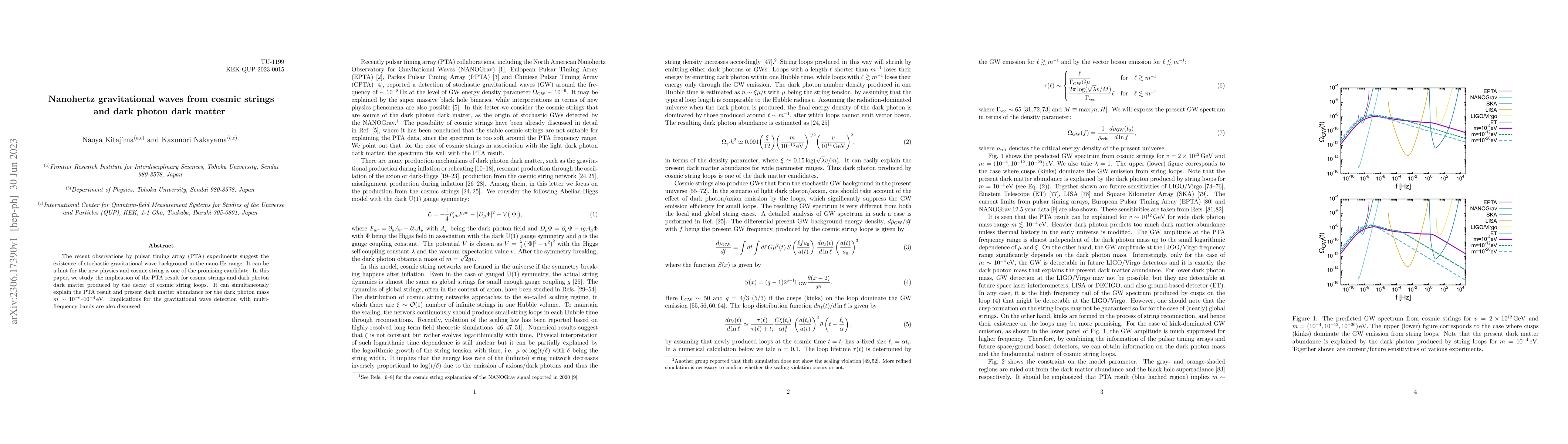 Thumbnail for Nanohertz gravitational waves from cosmic strings and dark photon dark
  matter