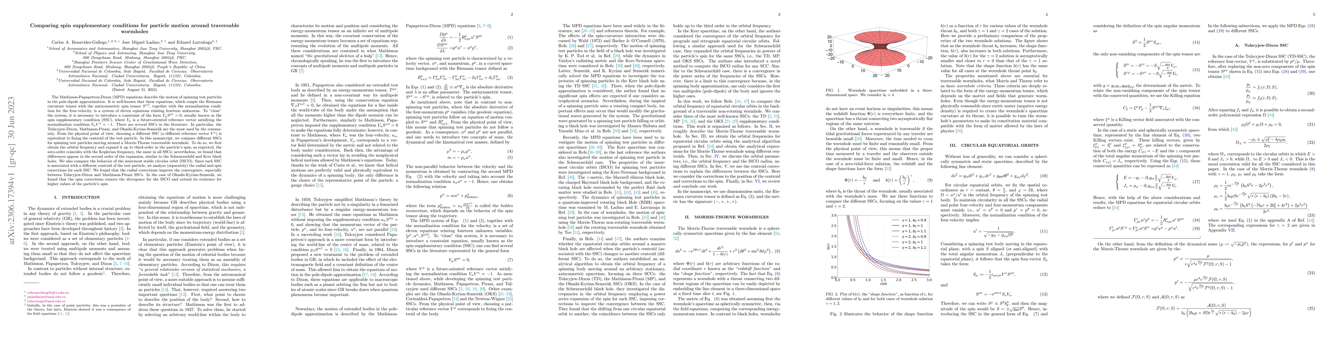Thumbnail for Comparing spin supplementary conditions for particle motion around
  traversable wormholes