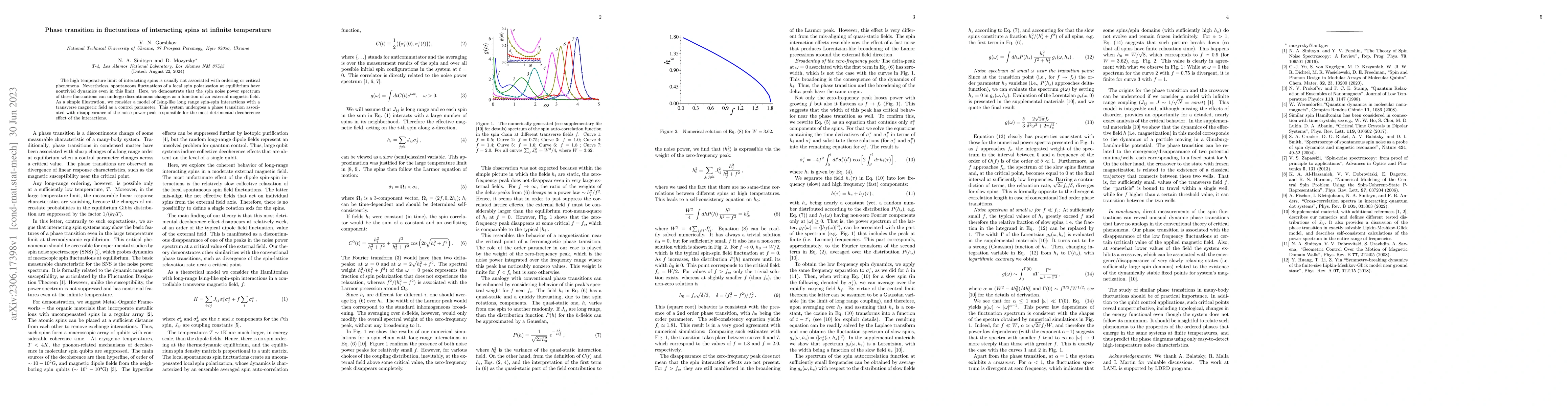 Thumbnail for Phase transition in fluctuations of interacting spins at infinite
  temperature